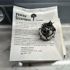 Vintage 80's Pewter Bell with Theater Mask Motif & Authentication Card by Gerard